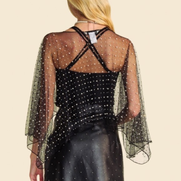 NEW TRENDING SO PRETTY PEARL RHINE STONE EMBELLISHED MESH TOPPER CAPE - Picture 4 of 7